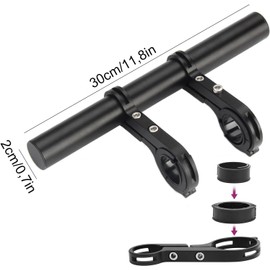 Bicycle Handlebar Extension, 30 cm Aluminium Bicycle Extender Holder, with Double Clamp Base, Robust and Ultralight Bicycle Handlebar Extension, for Torch (Black)
