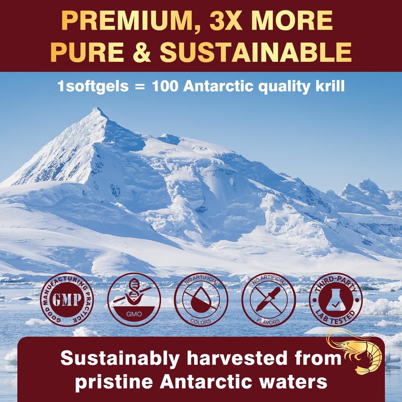 Krill Oil 1200mg, Antarctic Krill Oil Omega 3 Supplement with
