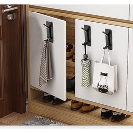 Richni 4X Adhesive Hooks Heavy Duty Wall Hooks Waterproof Stainless Steel Sticky Hooks for Hanging Coat Robe Towels Rack Stick Bathroom Kitchen Home Black