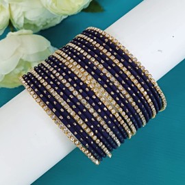 Efulgenz Indian Bangles for Women Indian Bangle Set Rhinestone CZ Plain Metal Bracelet Bangle Jewelry for Women