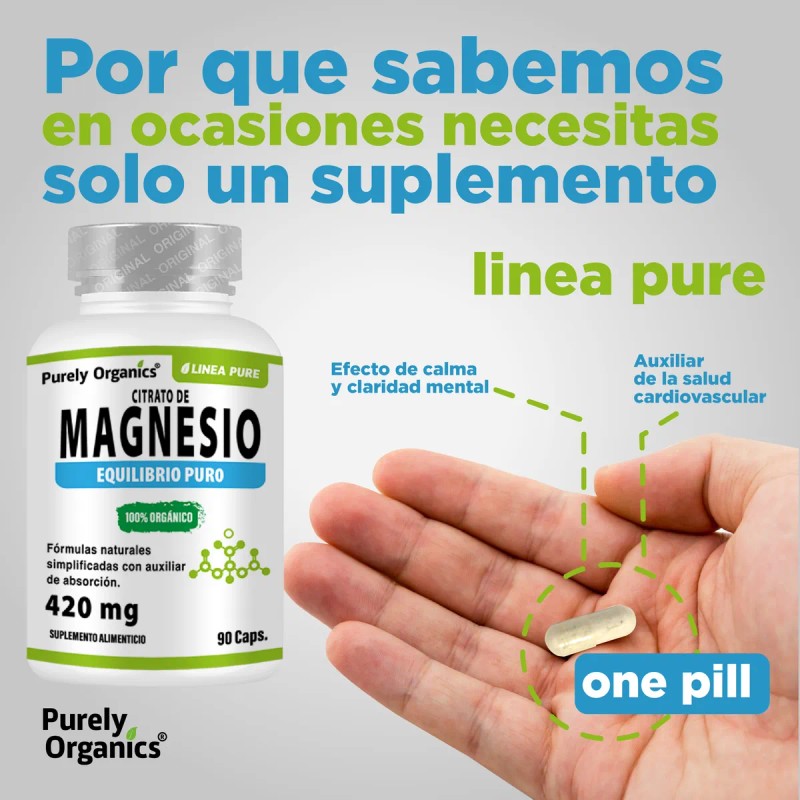 Citrato De Magnesio, 90 Cpsulas. Purely Organics. Sin Sabor
