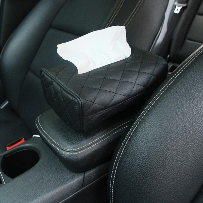 XUNQUCOM Car Chair Back Mounted Tissue Holder PU Leather Case,Black