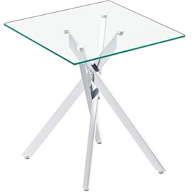 Goderfuu Silver End Table with Chrome Metal X-Shaped Pedestal, Tempered Glass Square Top, Luxury Modern Nightstand for Living Room