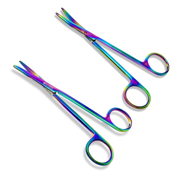 Cynamed Metzenbaum Set of 2 Dissecting Scissors with Multicolor/Rainbow Titanium