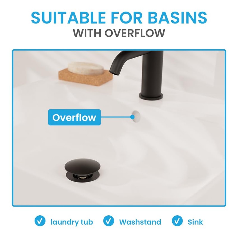 Bächlein Universal Drain Set with Overflow (Matt Black) - Brass