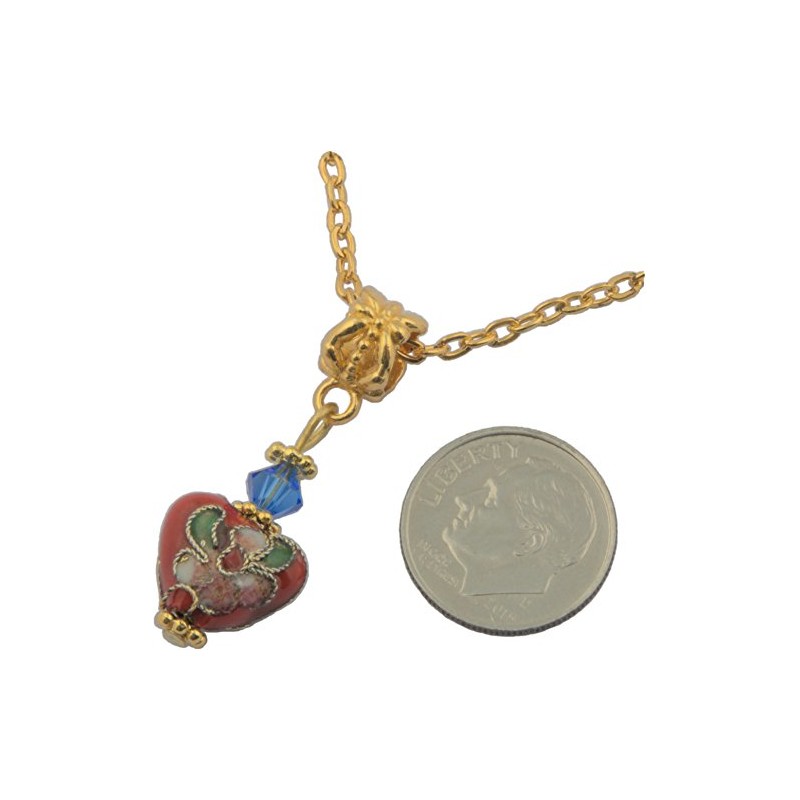 Heart Cloisonne with Austrian Crystal Gold Plated Pendant + CHAIN