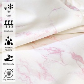 Pizuna Pure 100% Cotton Queen Fitted Sheet Only, Luxurious 400 Thread Count Long Staple Cotton Sateen Weave 15" Deep Pocket Fitted Sheet (Combed Carrara Marble Pink Queen Fitted Sheet Cotton)