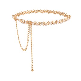 Faletony Women's Beaded Chain Belt Bling-Bling Waist Belt Gold Waist Chain Metal Chain Belt Ideal for Dress Evening Dress Wedding Party, gold