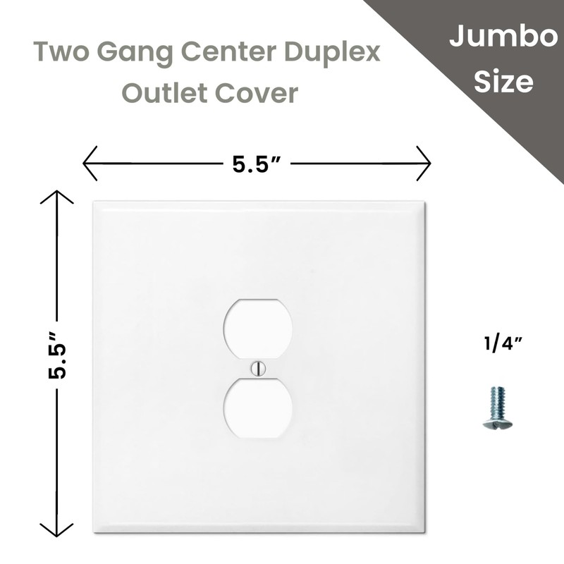 Oversized Metal Outlet Plate 5.5” Jumbo 2 Gang Duplex |