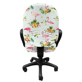 Ambesonne Flamingo Office Chair Slipcover, Flourishing Fresh Flowers with Pineapples and Dots Retro Style Birds Romantic, Protective Stretch Decorative Fabric Cover, Standard Size, Teal Magenta