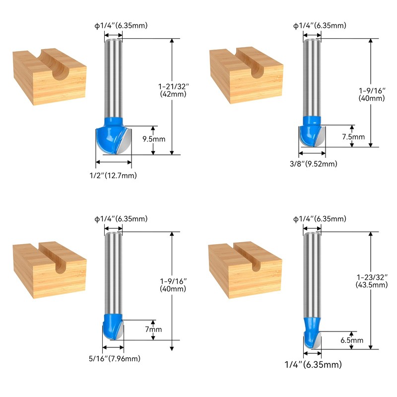 Cove Box Router Bit Set-8Pcs 1/4 Inch Shank Solid Carbide