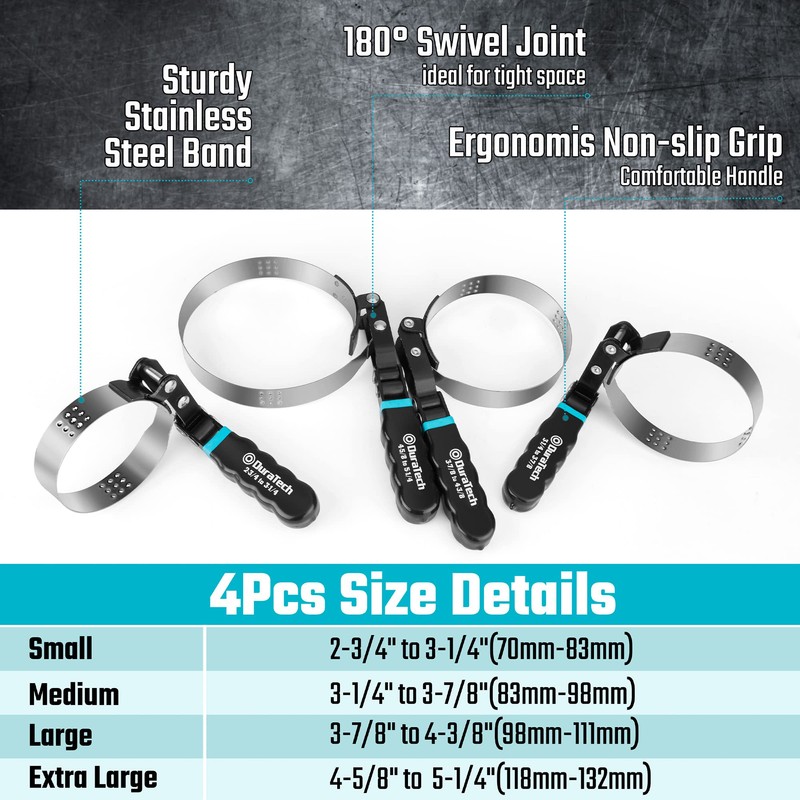 DURATECH 8-Piece Oil Filter Swivel Wrench Set, Wrenches Cover 2-3/4"