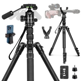68" Tripod for Camera, 2 in1 Camera Tripods & Monopods with Removable Handle, Professional CNC Ball Head Video Tripod, Heavy Duty Tripod for DSLR Camera Lasers Spotting Scope Binoculars Telescope