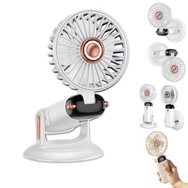 SYBOYEGE 360° Rotating Folding Handheld Fan - 5 Speed Adjustable,Powerful Rechargeable Fan-2400mAh Battery, 12-Hour Runtime,Mini Portable Fan for Handheld, neck, desktop, wall mounted (White)