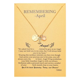 TGOLM Miscarriage Gifts for Mothers Memorial Footprint Guardian Angel Pendant Necklace for Mom April Birthstone Crystal Condolence Gift