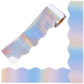 FYSUIMU 32.8 Ft Holographic Bulletin Board Border Iridescent Die Cut Border Trim Self Adhesive Bulletin Board Stickers Roll for Classroom Office Chalkboard Party Decor