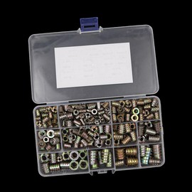 230 Pcs NUZAMAS Threaded Inserts Nuts Zinc Alloy Hex Socket Drive Screws Assorted Screw-in Nuts M4-M10 Flat Head Threaded Rivet Nuts Assortment Kit for Wood Furniture