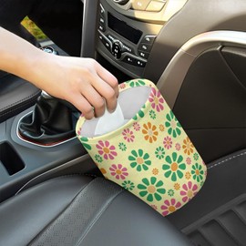 Panskyllis Colorful Hippie Flower Car Trash Bin Garbage Can Foldable Rubbish Bin Basket Bag Portable Cup Holder Organizer with Strap Universal Storage Bag Box for Fit Most Cars, SUVs, Trucks