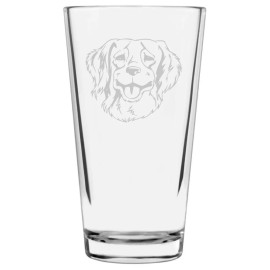 Etched Laser Art French Brittany Dog Themed Etched All Purpose 16oz Pint Glass