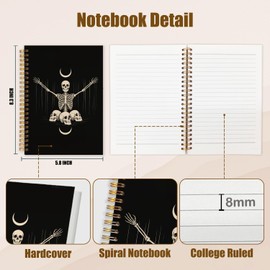 WUCHJ Witchy Gothic Spiral Notebook, Astrology Journal, Celestial Sun and Moon Phases 5.5x8.3 Inch,Lined Notebooks College Ruled, Magic Notebook for Women, Astrology Gifts for Women