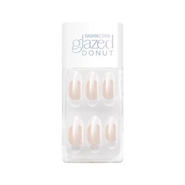 DASHING DIVA French Glaze Almond Press On Nails - Sheer Nude Glossy Finish with White French Tips and Chrome Effect