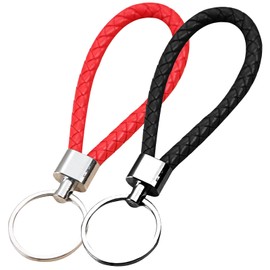 Fuletooye 2 Pcs Braided Leather Keychains, PU Leather Strap Keyring Braided Strap Keyring Car Braided Keychain Key Fob Hanging Ornament Business Gift for Men and Women Car Home Office Keys