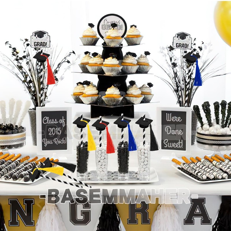 20Pcs Graduation Paper Straws with Grad Caps Grad Cap Diploma