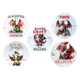 Guess What? It's A Dragon Christmas Holiday Themed Gift Tag Sticker Labels for Presents Pull Stick Labels (24 Included) Multipack Bulk Self Adhesive - Guaranteed to Be Legendary