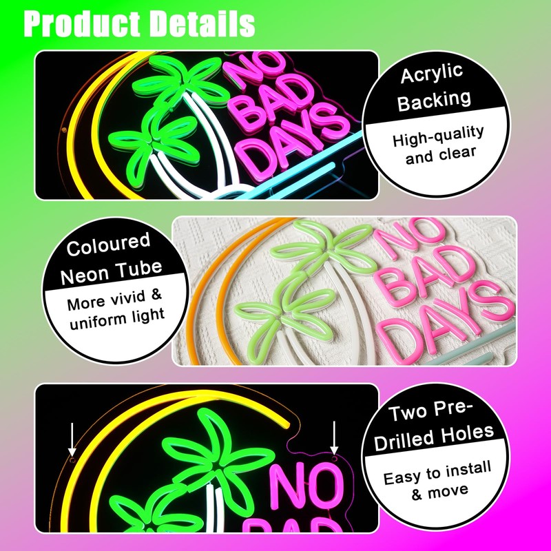 OYCGZV Wendekreis Neon Sign, No Bad Days LED Neon Sign