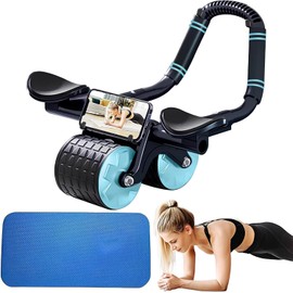 Homavit Ab Roller, Abdominal Roller with Padded Knee Mat, for Training the Coremaster, Abdominal Roller for Travel and Home, for Men and Women (Blue Black)