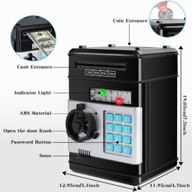 Piggy Bank Electronic Cash Coin Can ATM for Kids Toy, Safe Coin Banks Money Saving Box Password Code Lockfor Kids,with Music,Boys Girls Christmas Birthday Hot Gift Black
