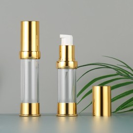 UPSTORE 4Pcs 30ml/1oz Empty Plastic Airless Pump Bottle Refillable Vacuum Pump Press Bottles Travel Size Cosmetics Sample Storage Containers with Golden Pump Head for Foundation Lotion Cream