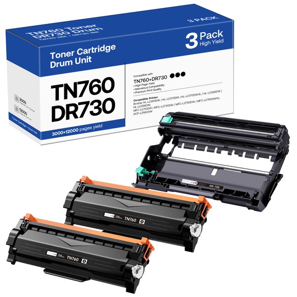 TN760 Toner Cartridge and DR730 Drum Unit Replacement for Brother