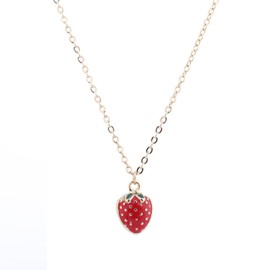 Cute Red Strawberry Pendant Necklace Small Fresh Mini Red Drops Oil Necklace for Women Girls, Metal, n/c