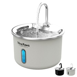 Viva Paws Cat Water Fountain, 2L/74oz Stainless Steel Pet Fountain with LED Light, Ultra-Quiet Pump <25dB, Water Level Window, 4-Stage Filter, Dishwasher Safe, for Cats & Small Pets