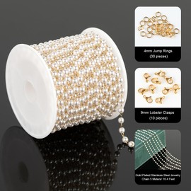 UMAOKANG 5 Meters Gold Plated Chain for Jewelry Making Small Artificial Pearl Chains Bulk Jewelry Making Chain Supplies Findings
