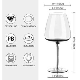 Wine Glasses Set of 2, 21oz, Handblown, Lead-free, Black Gradient Design, Premium Crystal Clear Wine Glasses, Unique Gift