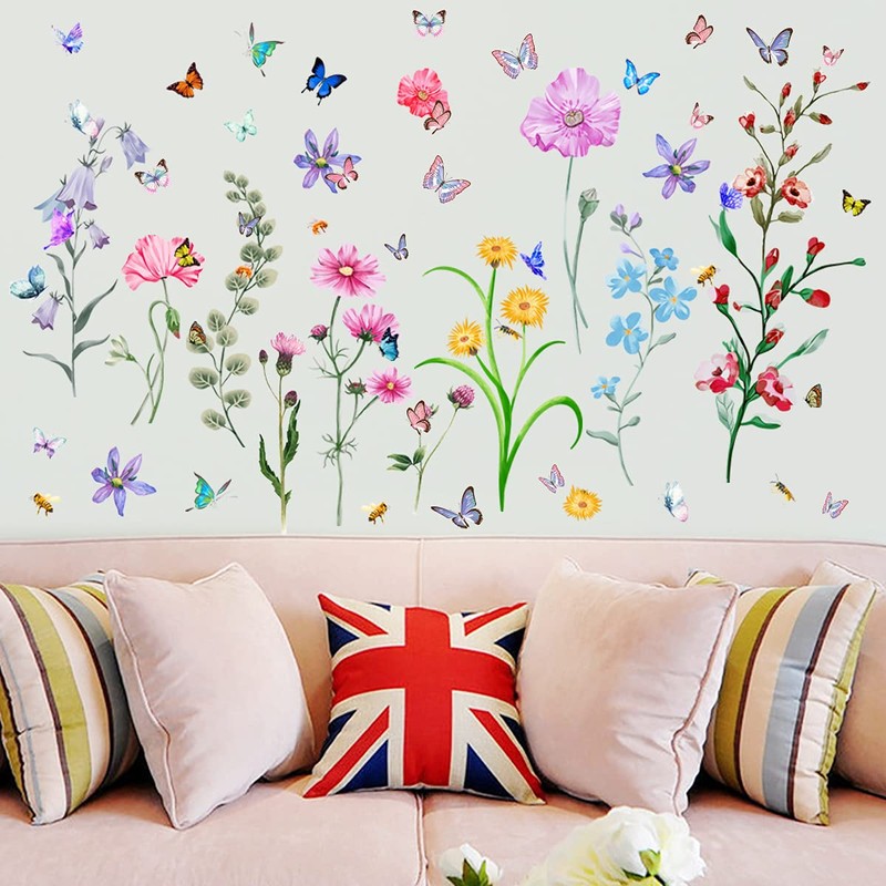 BuerHomie Wall Sticker Bedroom Living Room Colourful Flowers Butterflies Wall