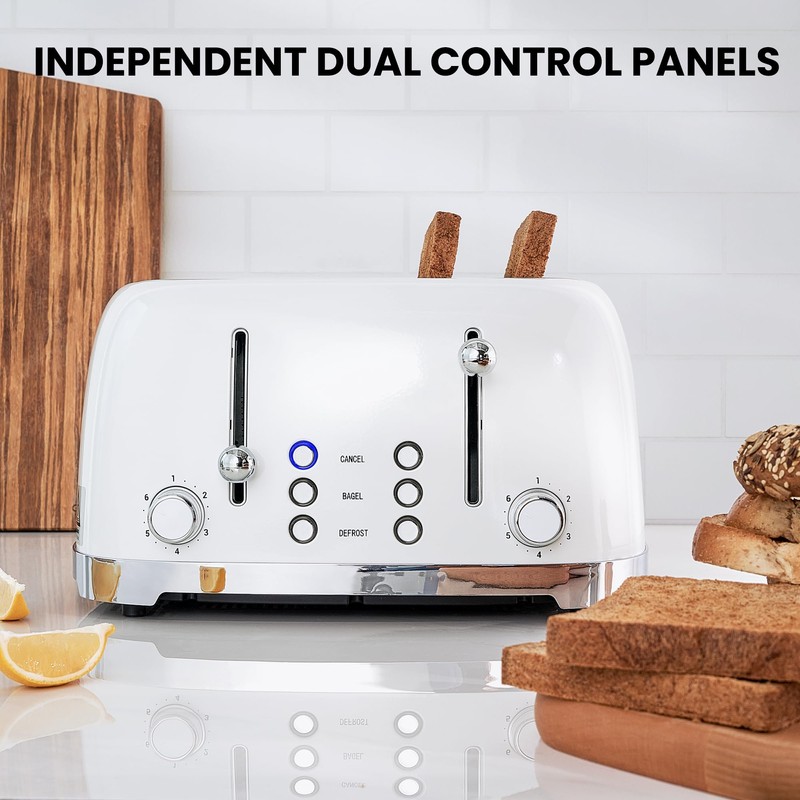 Roter Mond 4 Slice Toaster Retro Stainless Steel with Bagel