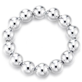 COOLSTEELANDBEYOND Women's Large Bead Bracelet, Polished Silver Round Bead, Stretchable, Elastic, Fashion, Everyday Wear, Brass, No gemstone
