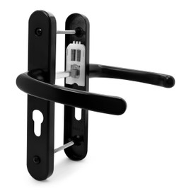 TSS UPVC Door Handle Set, 48mm PZ (Centres), Lever/Lever, Screw to Screw 160mm with Backplate 215mm x 34mm - Replacement PVC Door Handle (Black)