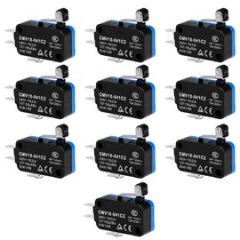 DewinLVD Pack of 10 Micro Limit Switch, Mini Micro Switch, 3 Pins Button Type with Roller Lever, Micro Switch, Limit Switch, Black, 10 A, 250 VAC for Automatic Machines