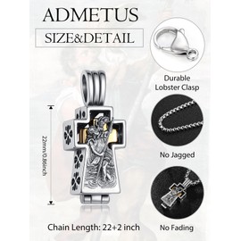 ADMETUS St. Christopher Urn Necklaces for Ashes Sterling Silver Saint Christopher Urn Necklace Catholic Cross Keepsake Pendant Religious Cross Cremation Jewelry Memory Gifts for Men