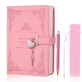 JiaoJiRen Heart-Shaped Lock diary with pen,A5 Size Soft PU Leather Locking Journal Personal Planner Writing Notebook Secret Notebook Gift for Adults,kids,Writers girls&women.(Pink).