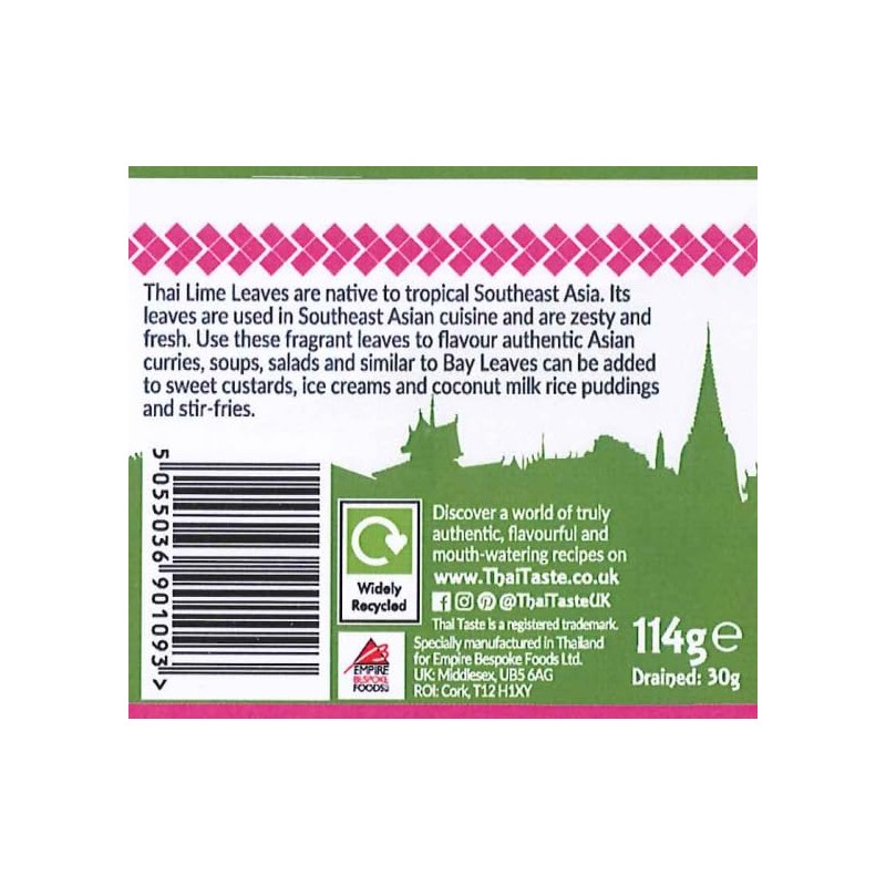 Thai Taste Thai Makrut Lime Leaves 114g - Pack of