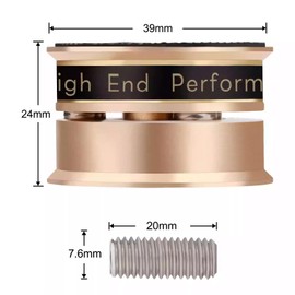 HiFi Speaker Isolation Feet Spikes Shock-Absorbing Aluminum Tube Amp Vibration-Damping Stand Feet CD Player Floor Protector Mat Subwoofer Vibration Absorber Non-Slip Base 39 * 24mm Silver