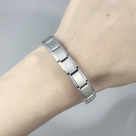 Double Fair Silver Stainless Steel 6.75 Inch Italian Charm Bracelet Starter with Opening Tool Interchangeable 9mm Modular Links Nomination Bracelet Jewelry for Women Men (Black)