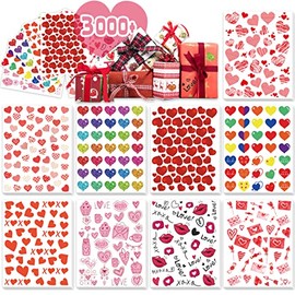 LINAYE Valentines Heart Stickers for Kids - 3000PCS Cute Valentines Day Stickers 72 Sheets Love Stickers for Cards Envelopes Craft Scrapbooking Valentine Day Party Supplies Favors for Girls Boys