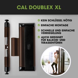 Cal Doublex XL Window Lock Against Burglary, Also for Balcony Door, Patio Door, Burglary Protection, Brown / Black