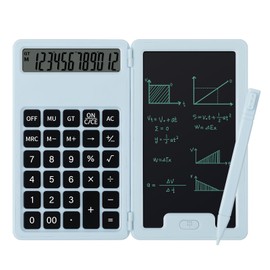 Desk Portable Basic Calculator with Notepad and Stylus, 12 Digit Large Display Multi-Function for Office, School, Home & Basic Financial (Blue)